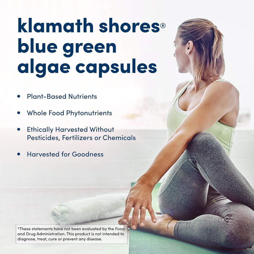 American Health Klamath Shores Blue Green Algae Capsules - Fresh Water Phytonutrient-Rich Algae Superfood Supplement - Pesticide-Free - 120 Total Servings