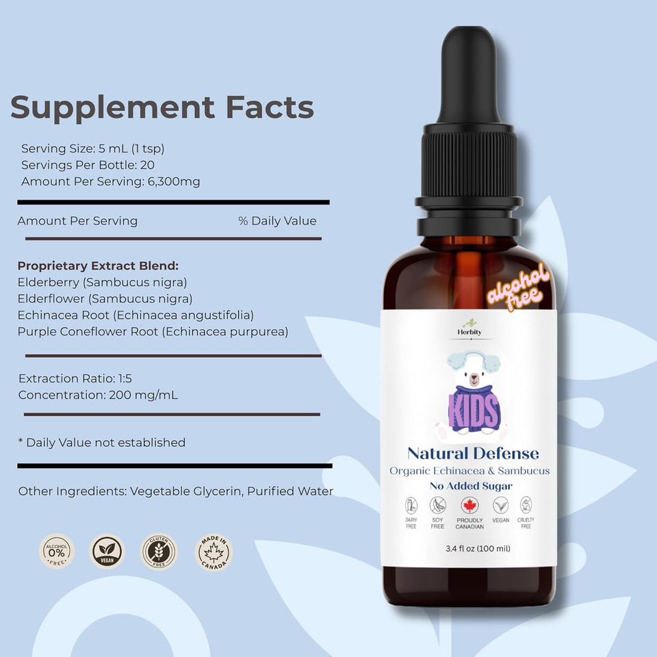 Kids Natural Defense Support  Liquid Echinacea Drops For Toddlers & Children  Herbal Formula For Daily Wellness, Natural Seasonal Support, Non-Drowsy & Kid-Friendly (3.4 Fl Oz)