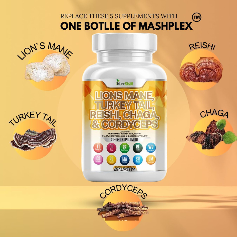 Lions Mane 3000Mg 20In1 Mushroom Supplement With Turkey Tail 2000Mg Reishi 1000Mg Cordyceps Chaga 1000Mg Maitake Meshima Poria Cocos Shiitake Oyster Porcini Enoki 60 Count