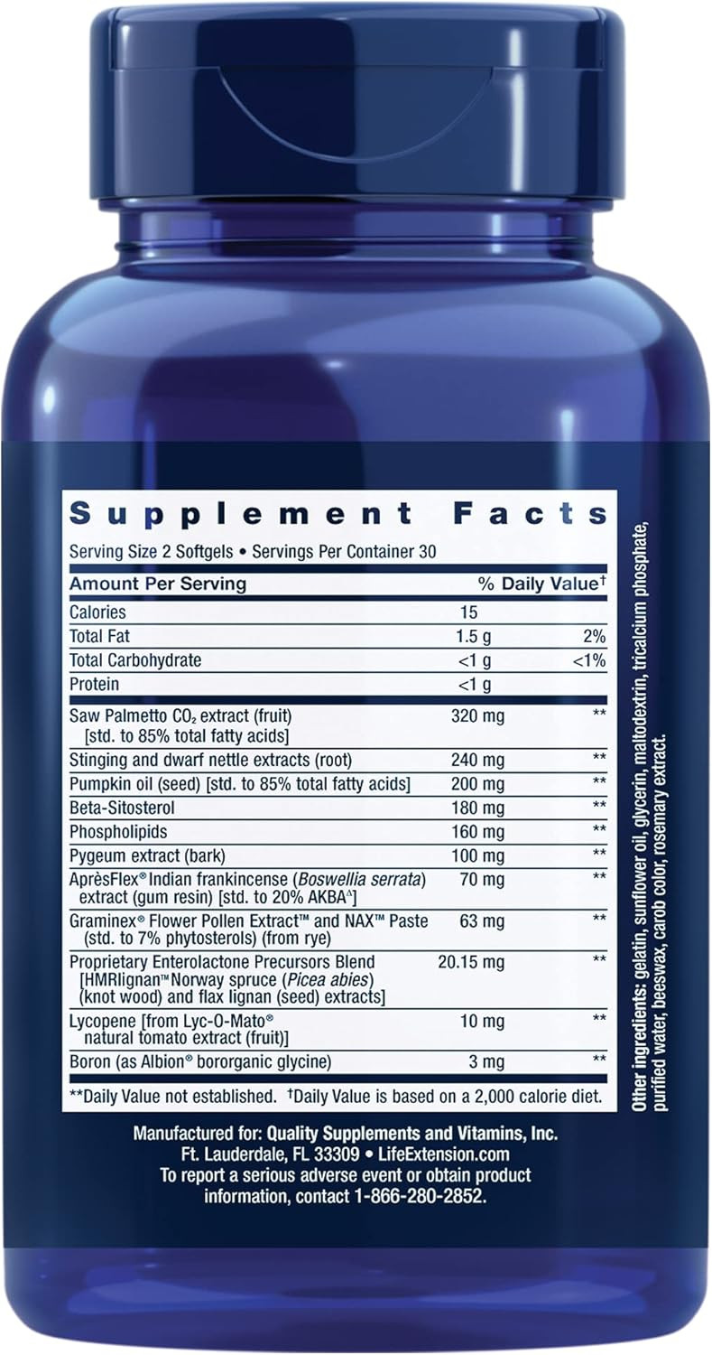 Life Extension Ultra Prostate Formula - MenS Prostate Health Supplement With Beta Sitosterol, Saw Palmetto, Lycopene, Pumpkin Seed - 60 Softgels