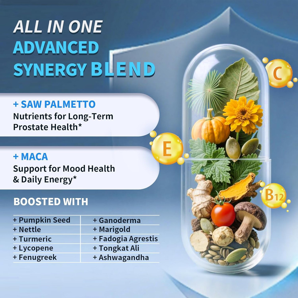 Prostate Health Supplements For Men - 18 In 1 Saw Palmetto With Pumpkin Seed & Nettle - Advanced Dht Blocker - Urinary Tract Health Support - Enhanced With Ashwagandha, Reishi, 90 Capsules