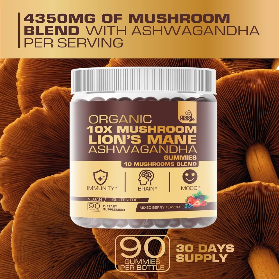 Organic 10X LionS Mane Mushroom Gummies For Kids Adults (4350Mg) - Gluten Free Daily Supplement Complex Blend With Reishi Turkey Tail Shiitake