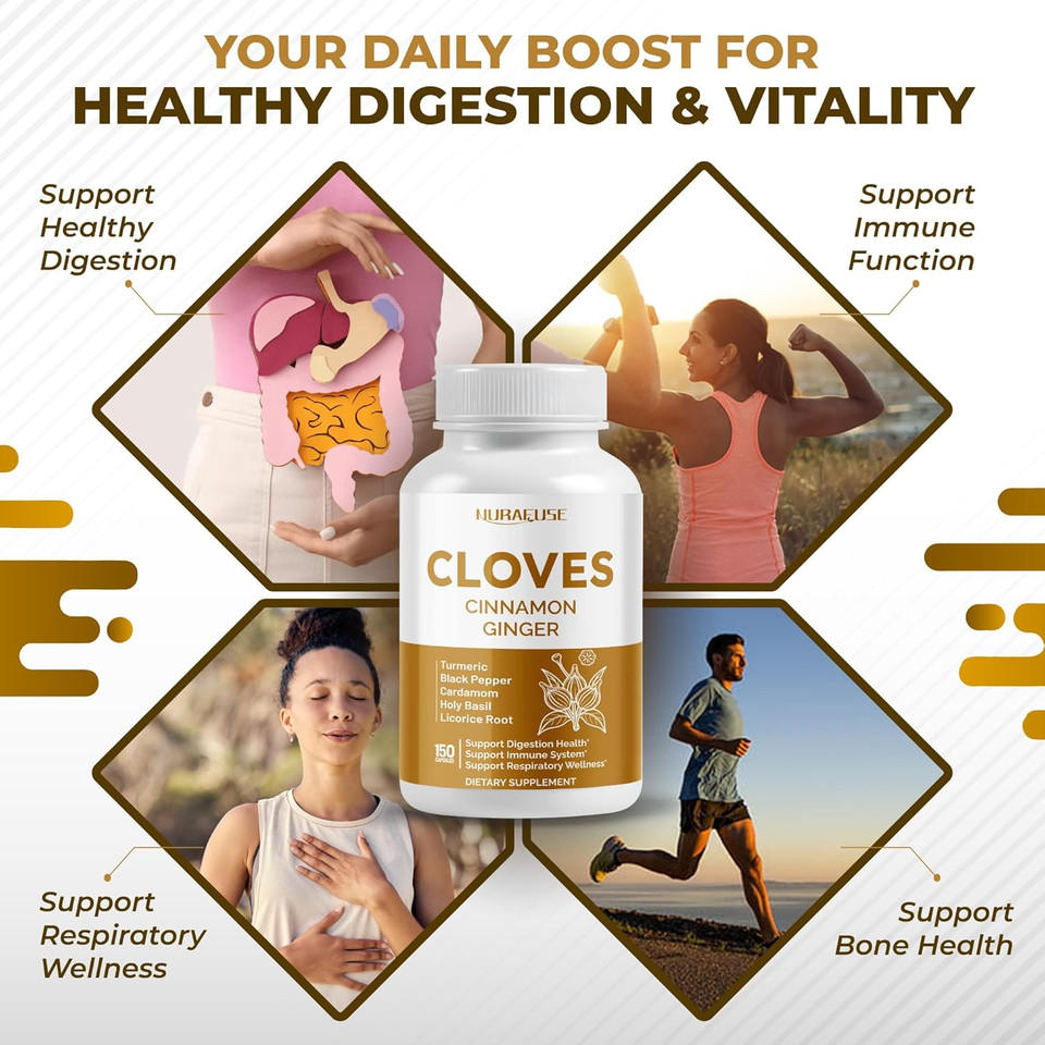 Cloves Cinnamon Ginger - Support Digestion Health, Immune System, Respiratory Wellness - Made And Tested In The Usa