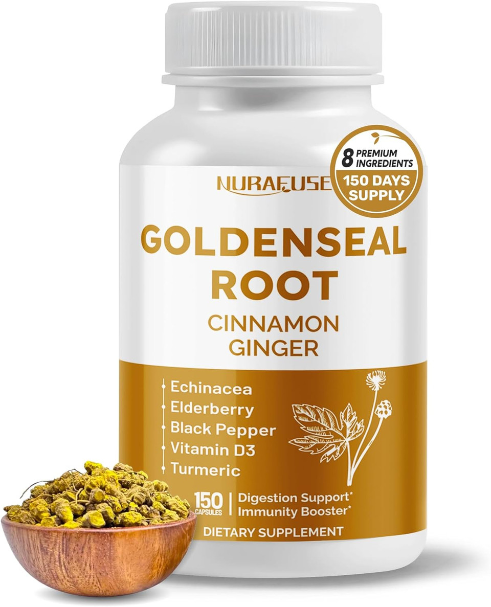 Goldenseal Root 8-In-1 Formula - With Cinnamon Ginger Echinacea Elderberry Black Pepper Vitamin D3 - Non-Gmo, Gluten-Free, Soy-Free