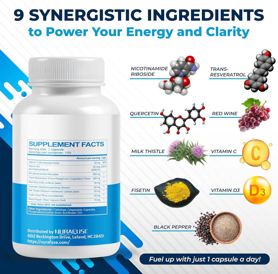 Liposomal Nad+ Trans-Resveratrol With Red Wine Milk Thistle Quercetin Fisetin - Healthy Aging Support - Made And Tested In The Usa