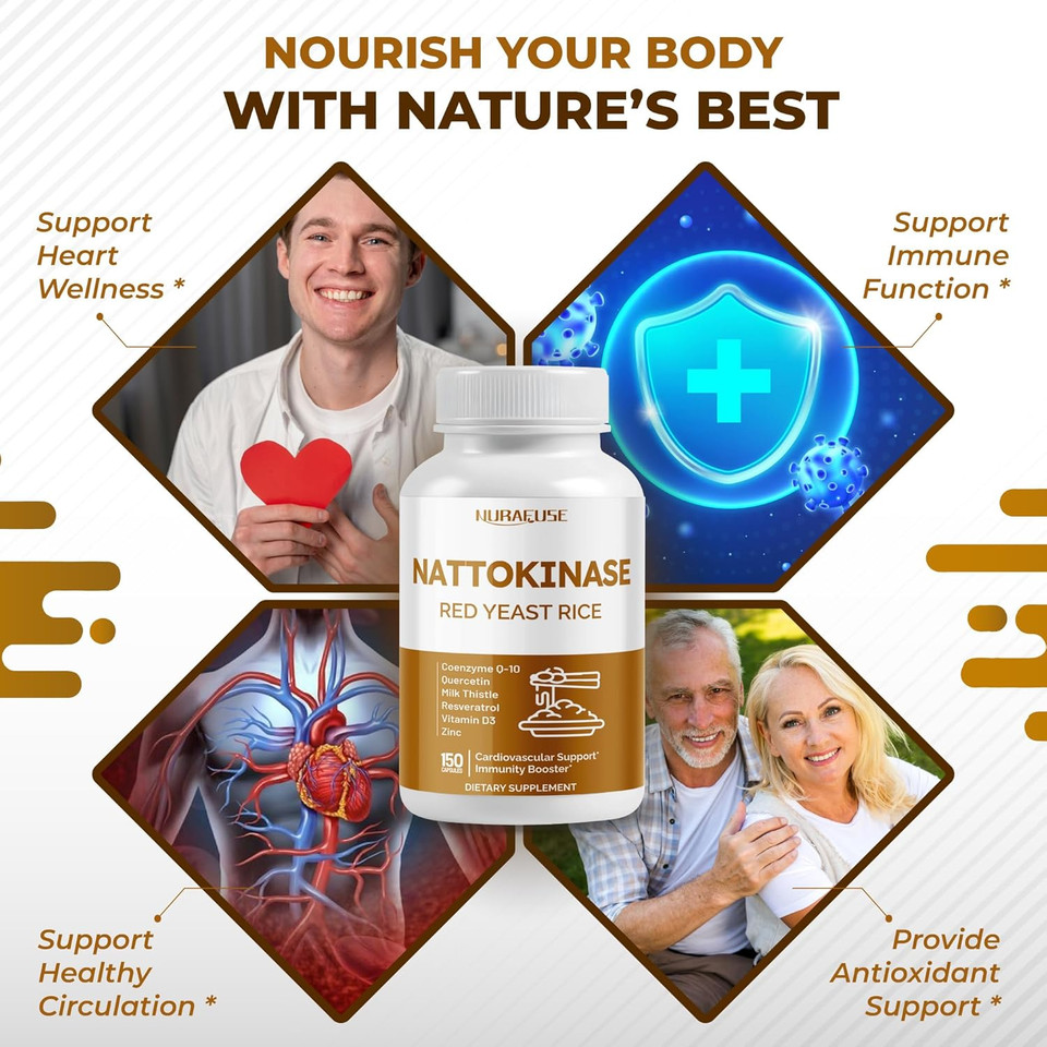 Nattokinase 11-In-1 Formula - With Red Yeast Rice Coenzyme Q-10 Quercetin, Milk Thistle, Resveratrol - Non-Gmo, Gluten-Free, Soy-Free