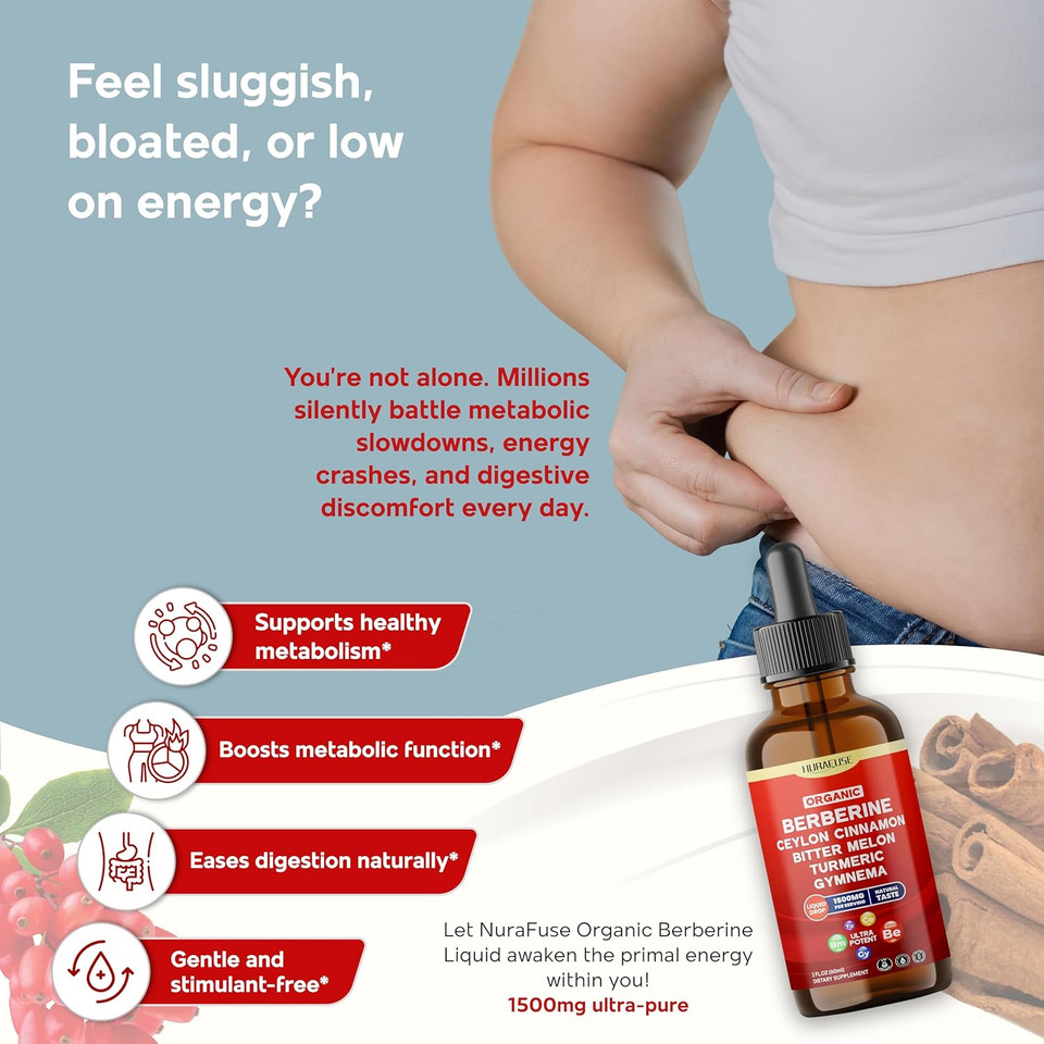 Organic Berberine, Ceylon Cinnamon, Bitter Melon, Turmeric, Gymnema Liquid Drops  1500Mg Per Serving, Ultra Potent, Usa Made & Lab Tested  2 Fl Oz (60Ml) Organic Berberine, Ceylon Cinnamon, Bitter Melon, Turmeric, Gymnema Liquid Drops  1500Mg Per Serving, Ultra Potent, Usa Made & Lab Tested  2 Fl Oz (60Ml)