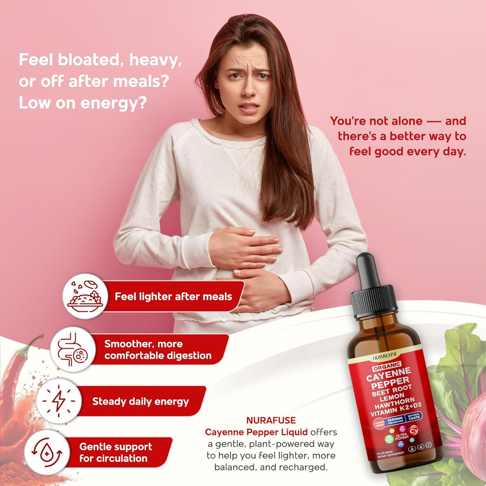 Organic Cayenne Pepper, Beet Root, Lemon, Hawthorn, Vitamin K2+D3 Liquid Drops  1500Mg Per Serving, Ultra Potent, Usa Made & Lab Tested  2 Fl Oz (60Ml)