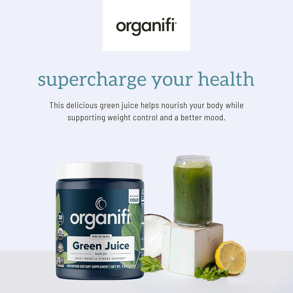 Organifi Green Juice - Organic Superfood Powder - 90-Day Supply - Organic Vegan Greens - Helps Decrease Cortisol - Provides Better Response To Stress - Supports Weight Control - Total Body Wellness