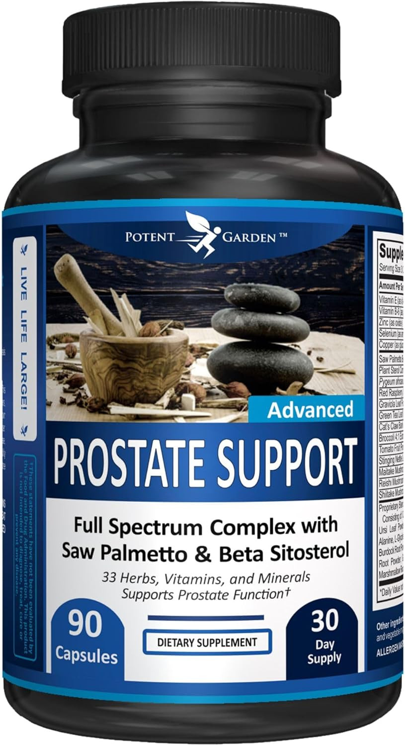 Potent Garden Prostate Support 33 Herbs Including Beta Sitosterol, Pygeum And Saw Palmetto For Men Prostate Health Supplements For Men, 90 Caps