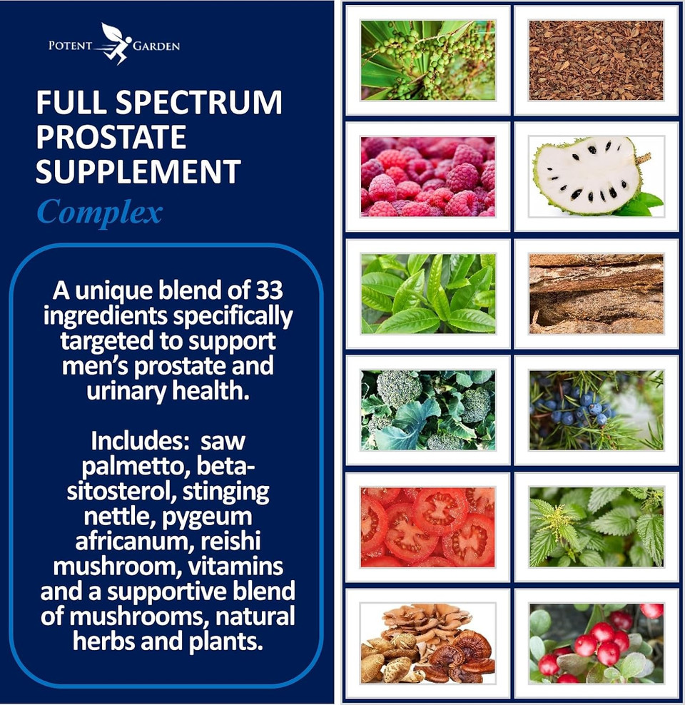 Potent Garden Prostate Support 33 Herbs Including Beta Sitosterol, Pygeum And Saw Palmetto For Men Prostate Health Supplements For Men, 90 Caps
