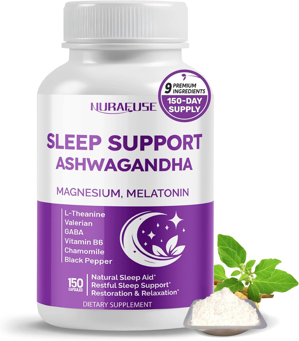 Sleep Support With Ashwagandha Magnesium, Melatonin, L-Theanine, Valerian, Chamomile  Natural Sleep Aid* For Restful Sleep*, Relaxation* & Restoration*  Made In The Usa