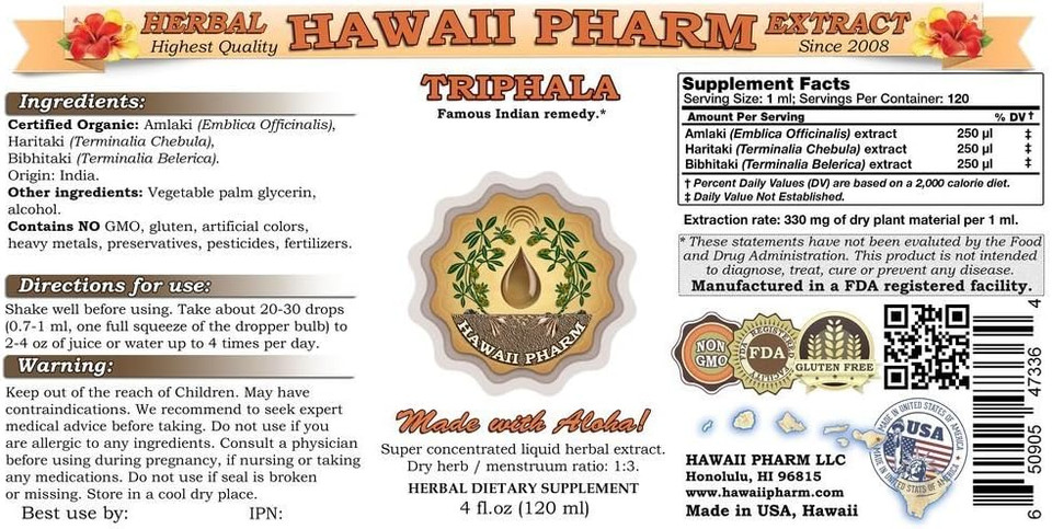 Triphala Liquid Extract, Organic Triphala Blend Tincture Herbal Supplement 32 Fl.Oz