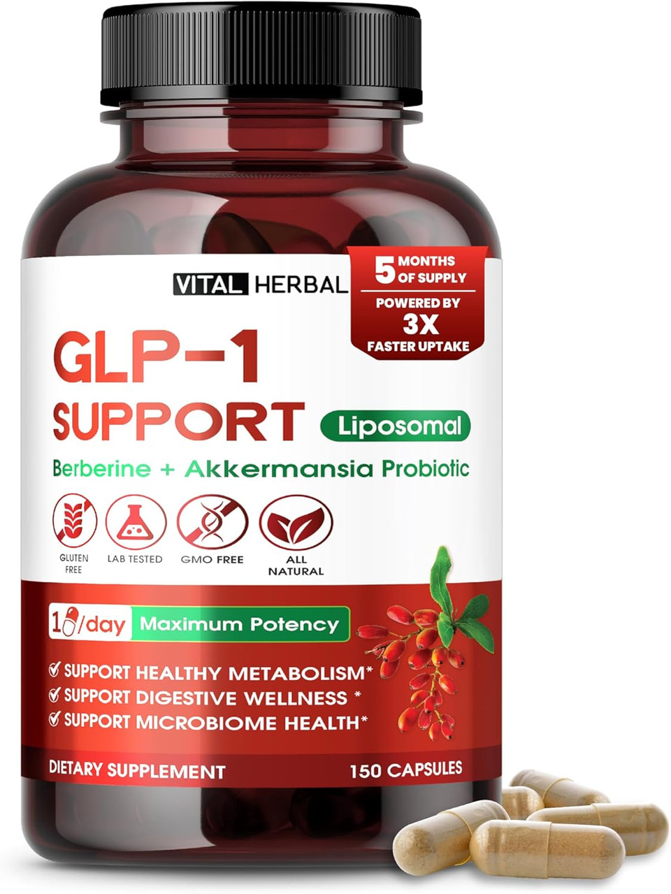 Vital Herbal Liposomal Glp-1 Support With Berberine & Akkermansia Probiotic Cinnamon  Supports Metabolism, Digestion & Microbiome Health  150 Capsules  Made In The Usa Vital Herbal Liposomal Glp-1 Support With Berberine & Akkermansia Probiotic Cinnamon  Supports Metabolism, Digestion & Microbiome Health  150 Capsules  Made In The Usa