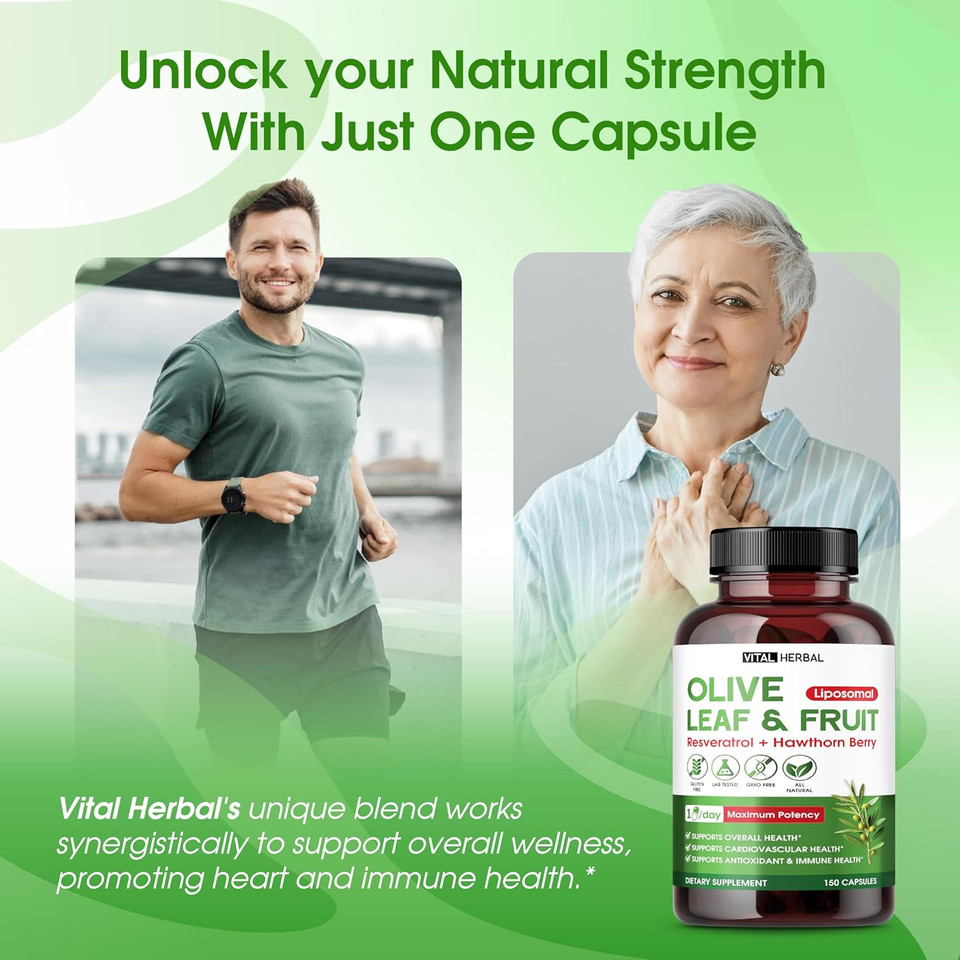 Vital Herbal Organic Olive Fruit & Leaf With Hawthorn Berry Capsules  150 Capsules  Supports Overall Health, Antioxidant & Immune Function  Made In The Usa