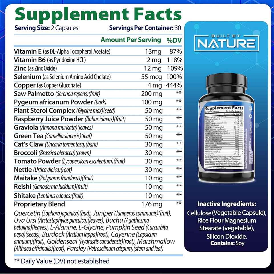 Built By Nature Saw Palmetto For Men - Prostate Health Supplement Extract, Non-Gmo, Gluten-Free, Supports Prostate & Urinary Health, Aids Bladder Emptying, 60 Capsules