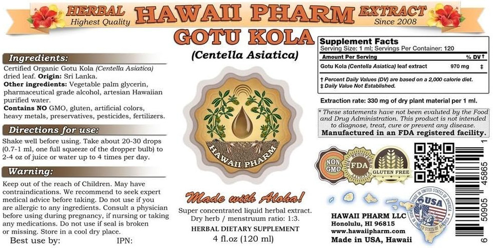 Gotu Kola Liquid Extract, Organic Gotu Kola (Centella Asiatica) Tincture Supplement 2X4 Oz