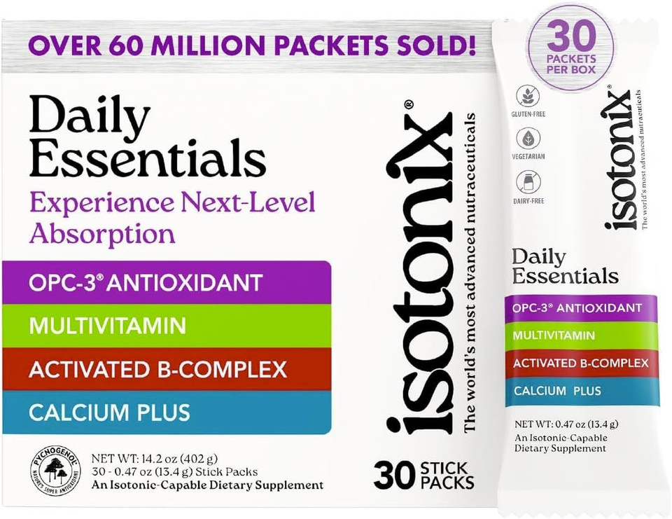 Isotonix Daily Essentials Multivitamin Packets With Opc-3, Multivitamin, B-Complex & Calcium Plus  Gluten-Free, Non-Gmo, Fast Absorption Vitamins For Energy, Immunity, And Bone Health