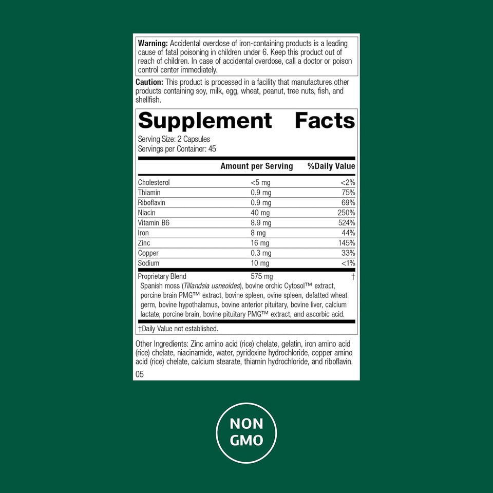 Standard Process Inc. Neuroplex - Whole Food Nervous System Supplements, Brain Health And Brain Support With Thiamin, Spanish Moss, Riboflavin, Calcium Lactate, Vitamin B6, Niacin - 90 Capsules