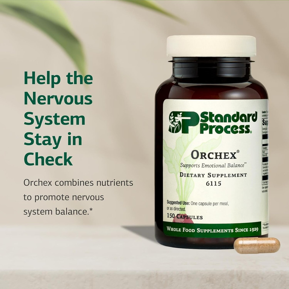 Standard Process Inc. Orchex - Whole Food Nervous System Supplements, Cholesterol, Mental Clarity And Emotional Support With Soy Protein, Ascorbic Acid, Calcium Lactate, Wheat Germ - 90 Capsules