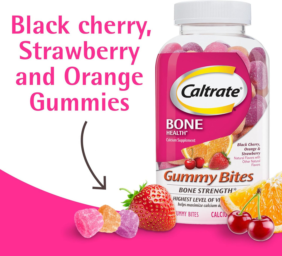 Caltrate Gummy Bites 500 Mg Calcium And Vitamin D Supplement, Black Cherry, Strawberry, Orange - 50 Count Caltrate Gummy Bites 500 Mg Calcium And Vitamin D Supplement, Black Cherry, Strawberry, Orange - 50 Count