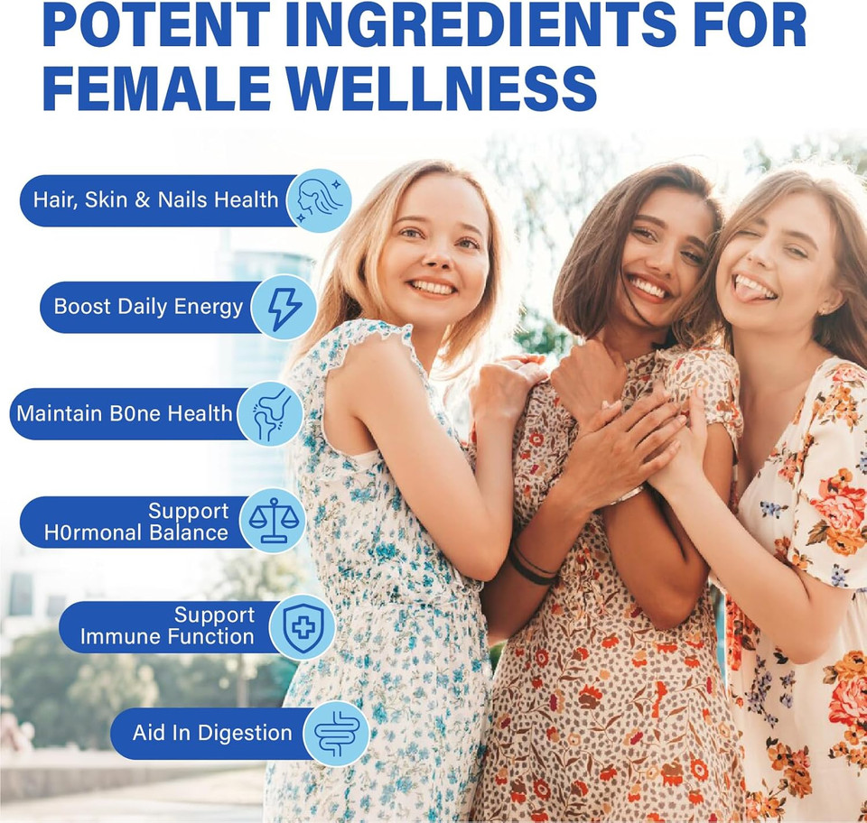 Multivitamin For Women Gummy Vitamins - Methylated B Complex With Iron, Calcium, Collagen, Biotin, Vitamin A, C, E, D3, Inositol - Womens Multivitamin Gummies For Skin, Energy & Immune Health