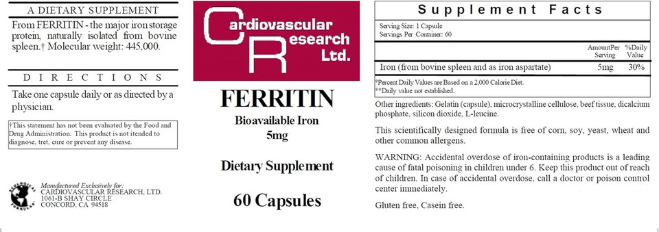 Cardiovascular Research Ferritin 5 Mg Tamper Resistant Shipping Box Iron Supplement 60 Count