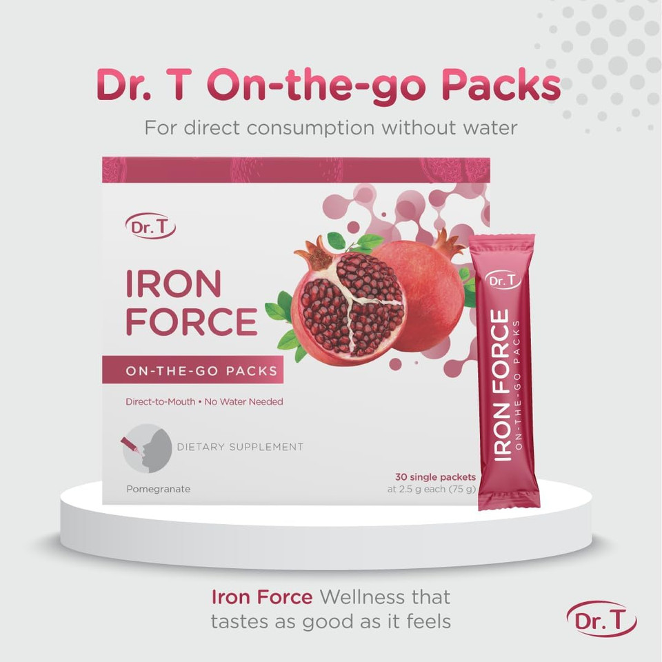 Dr. T On-The-Go Iron Force Packs  Direct-To-Mouth Powder  Boosts Red Blood Cell Production, Enhances Energy Levels, Promotes Optimal Oxygen Transport  30 Convenient Single-Serve Packs
