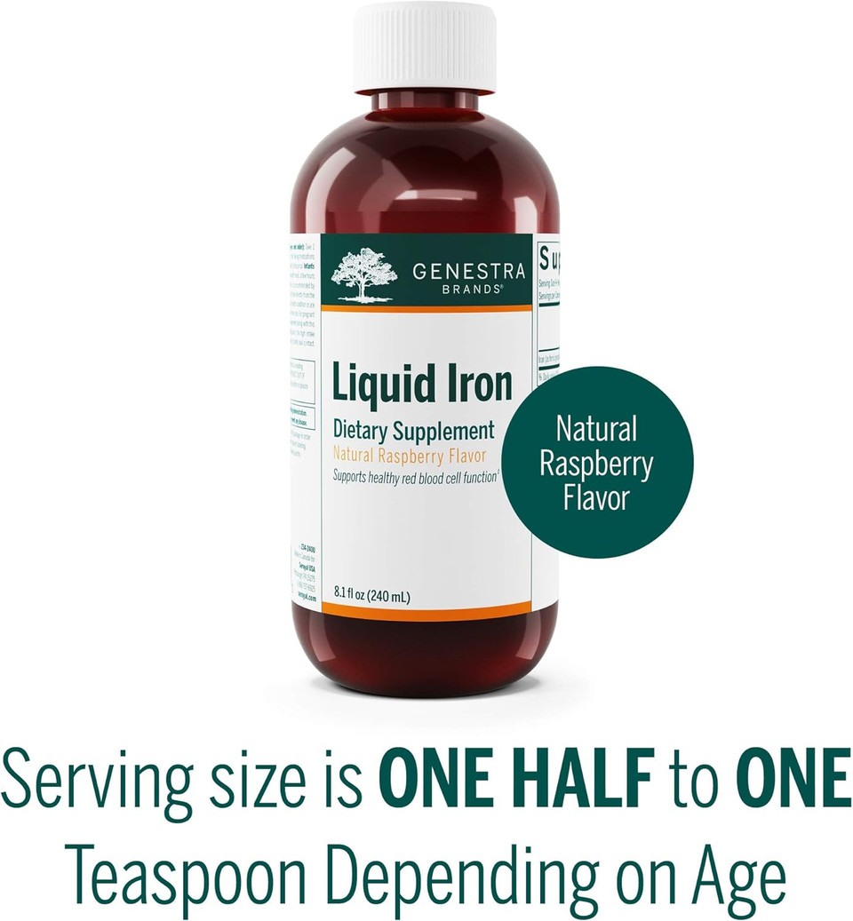 Genestra Brands Liquid Iron | Colloidal Mineral Supplement | Natural Raspberry Flavor | 8.1 Fl. Oz