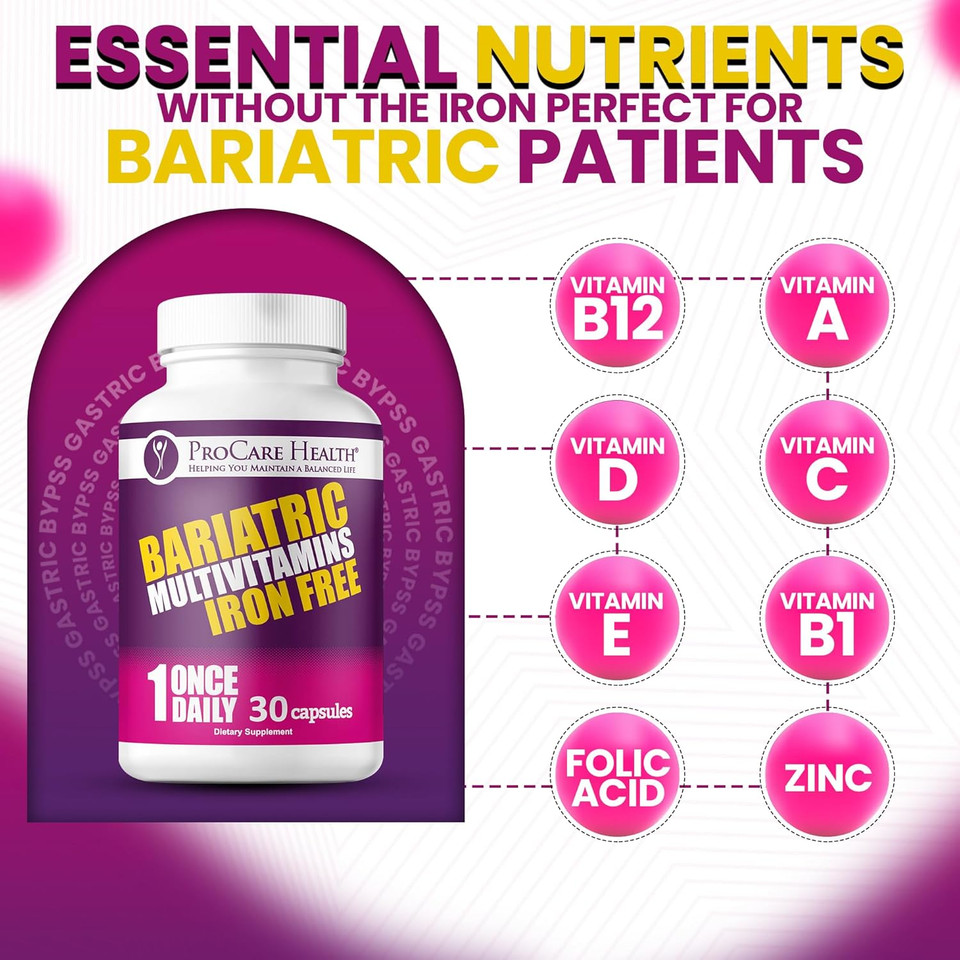 Procare Health Bariatric Multivitamin With Iron Free (30 Fast Dissolving Veggie Capsule) - Bariatric Vitamins For Gastric Sleeve & Gastric Bypass, Bariatric Multivitamin Without Iron (1 Month Supply)