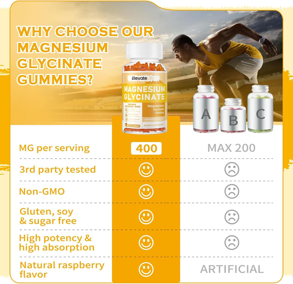 Magnesium Glycinate Gummies 1000Mg - Sugar Free Magnesium Potassium Supplement With Vitamin D, B6, Coq10 For Calm Mood & Sleep Support - 120 Orange Gummies