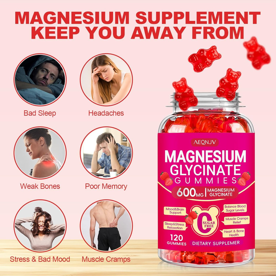 Magnesium Glycinate Gummies 600Mg, Chewable Magnesium Supplements For Adults, Men And Women, Vitamin D, B6 And Coq10, Potassium Magnesium Gummy For Sleep, Relaxation, Brain & Muscle, 120 Gummies