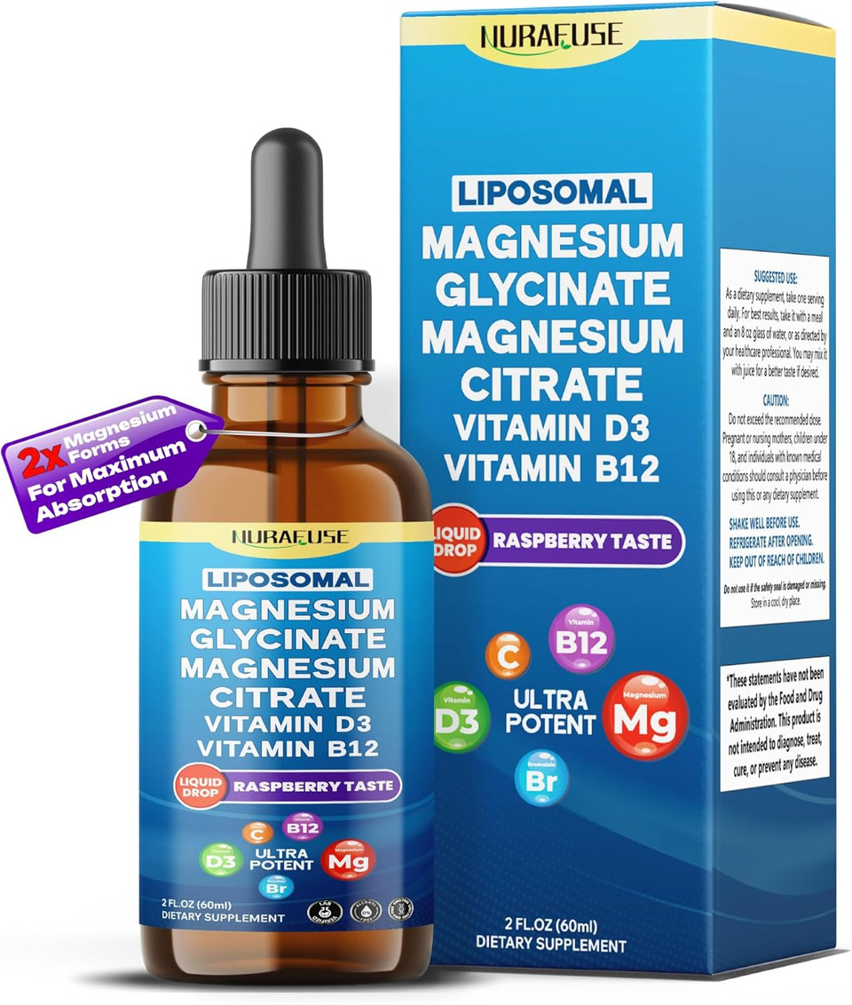 Liposomal Magnesium Glycinate, Magnesium Citrate, Vitamin D3, Vitamin B12 Liquid Drops  Ultra Potent, Raspberry Taste, Usa Made & Lab Tested  2 Fl Oz (60Ml) Liposomal Magnesium Glycinate, Magnesium Citrate, Vitamin D3, Vitamin B12 Liquid Drops  Ultra Potent, Raspberry Taste, Usa Made & Lab Tested  2 Fl Oz (60Ml)