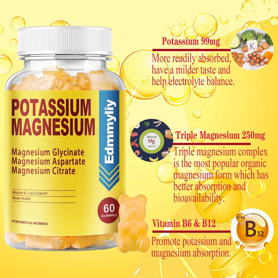 Potassium Magnesium Supplement Gummies For Adults High Absorption Potassium Gluconate 99Mg Magnesium Citrate 250Mg With Vitamin B6 B12 Supports Mood, Energy, Muscle Relaxation, Bone Health, Sugar Free Potassium Magnesium Supplement Gummies For Adults High Absorption Potassium Gluconate 99Mg Magnesium Citrate 250Mg With Vitamin B6 B12 Supports Mood, Energy, Muscle Relaxation, Bone Health, Sugar Free
