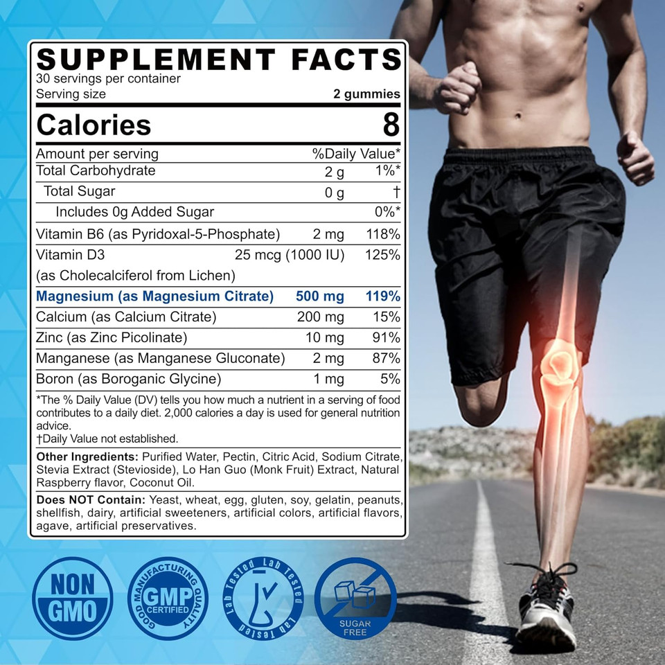 Sugar Free Magnesium Citrate Gummies 500Mg For Women Men, Chelated Magnesium Supplement With B6 For Constipation | Calm Magnesium Gummies For Mood | Calcium Magnesium Zinc D3 Gummy For Bone & Muscle