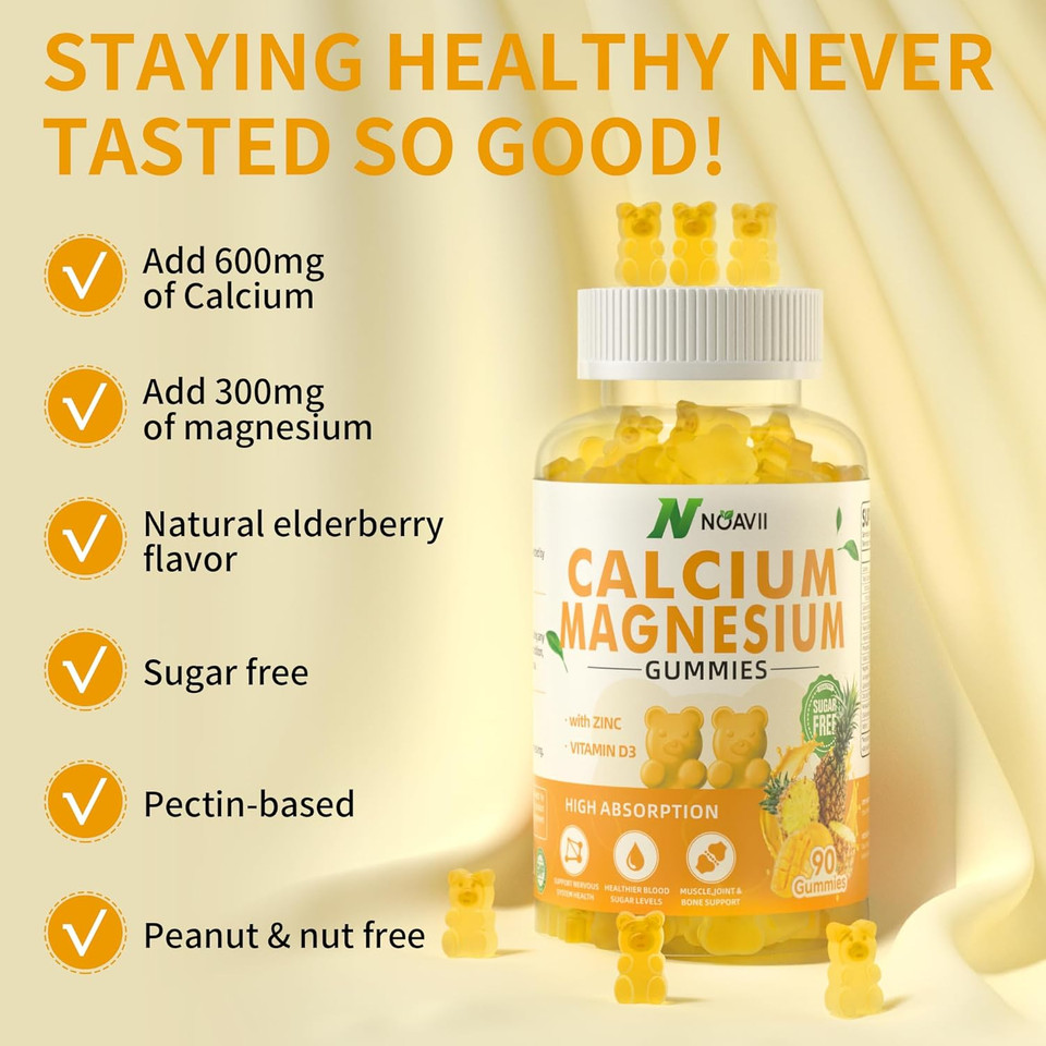 Calcium Magnesium Zinc Gummies With Vitamin D3, Ashwagandha Supplement - High Potency Enhanced Absorption - Pineapple Flavor-90 Count