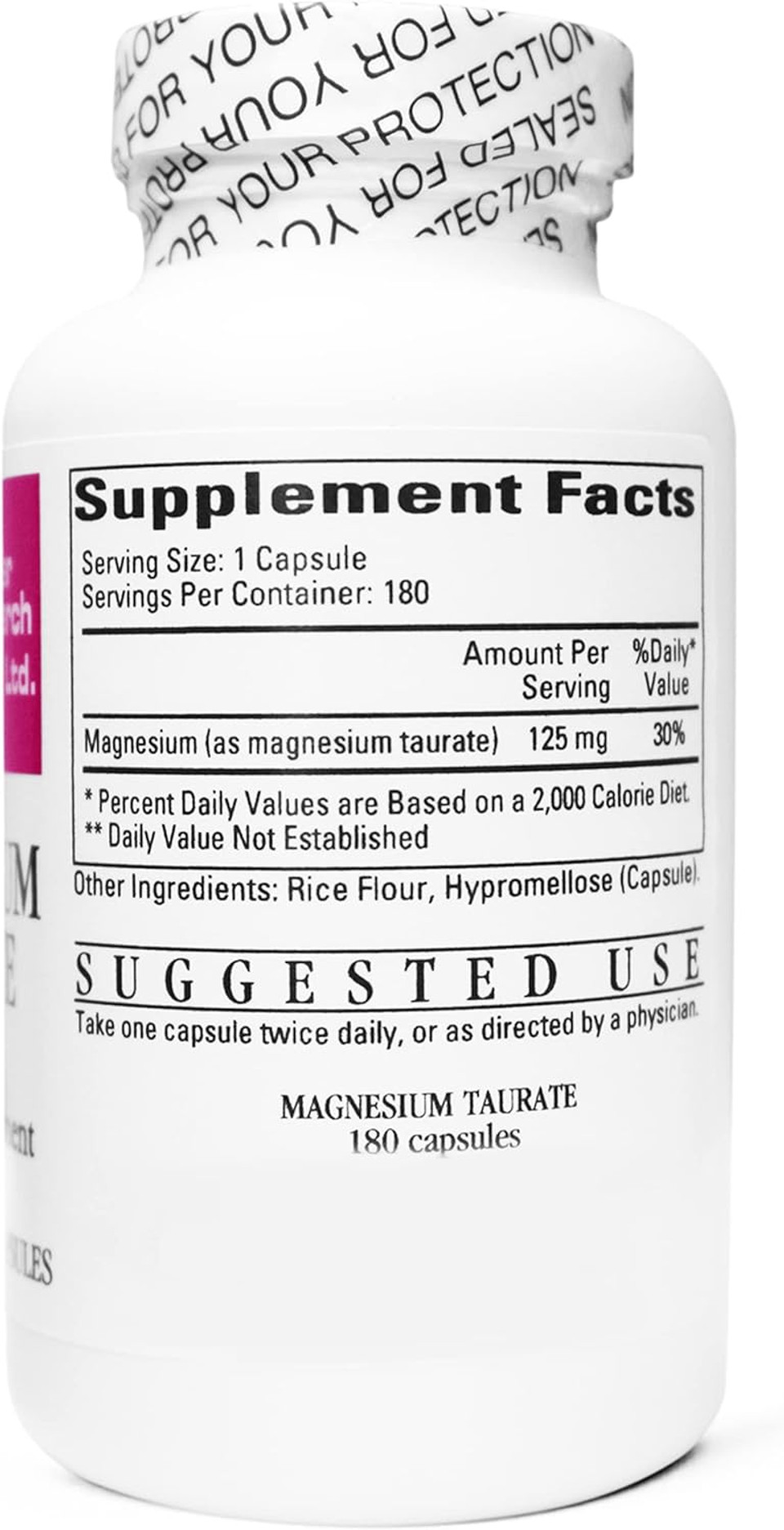 Cardiovascular Research Magnesium Taurate - 125 Mg Elemental Magnesium - 180 Veggie Caps In Each Sealed Bottle - 3 Bottles - 540 Vegetarian Capsules