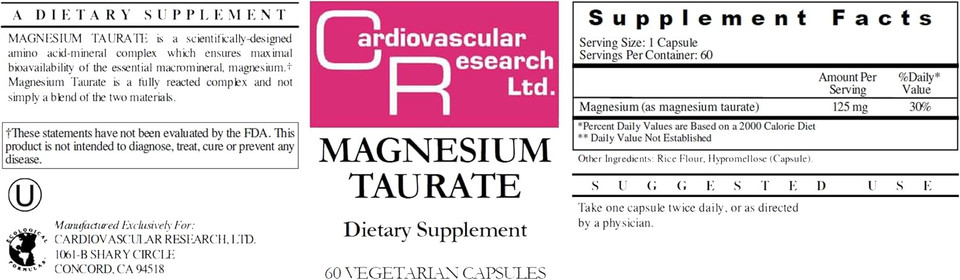 Cardiovascular Research Magnesium Taurate 125 Mg New Tamper Resistant Ship Box 360 Count Cardiovascular Research Magnesium Taurate 125 Mg New Tamper Resistant Ship Box 360 Count