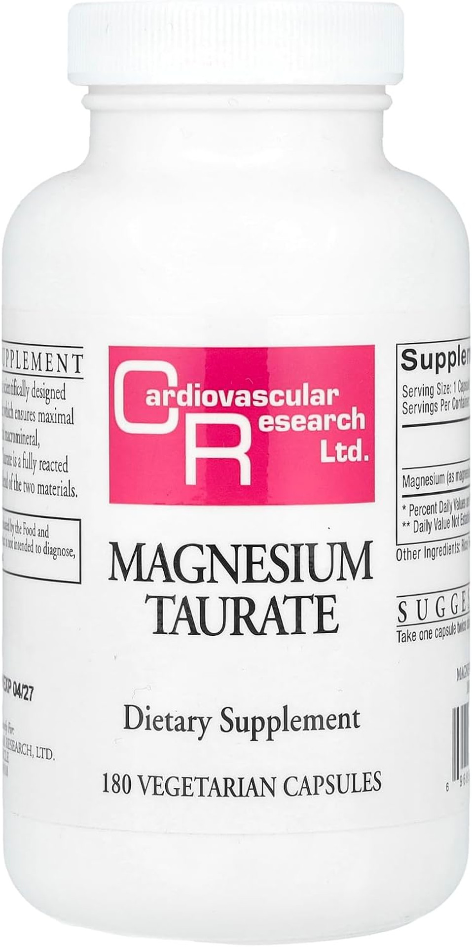 Cardiovascular Research Magnesium Taurate 125 Mg, Creamy White, 180 Capsules (Magt2)