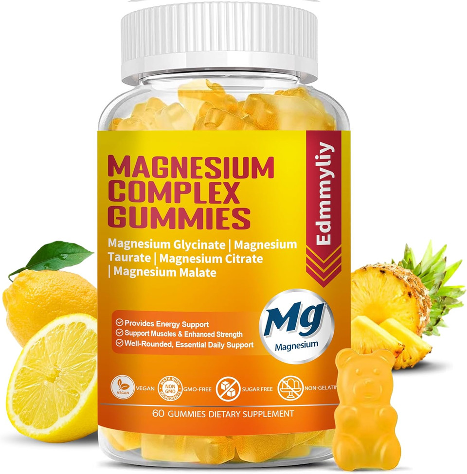 Triple Magnesium Complex Gummies Supplement For Women & Men Sugar Free High Absorption Magnesium Glycinate, Taurate, Malate, Citrate Complex Supplement With Vitamin B6, B12 & D3 For Adult