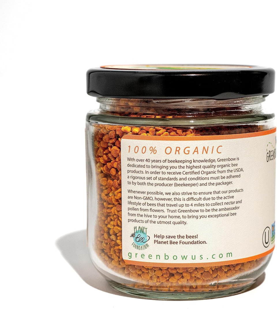 Greenbow Organic Bee Pollen - 100% Usda Certified Organic, Non-Gmo, Halal, Kosher Certified, Pure & Natural Bee Pollen - Superfood Packed With Proteins, Vitamins & Minerals - Gluten Free  16Oz (453G)