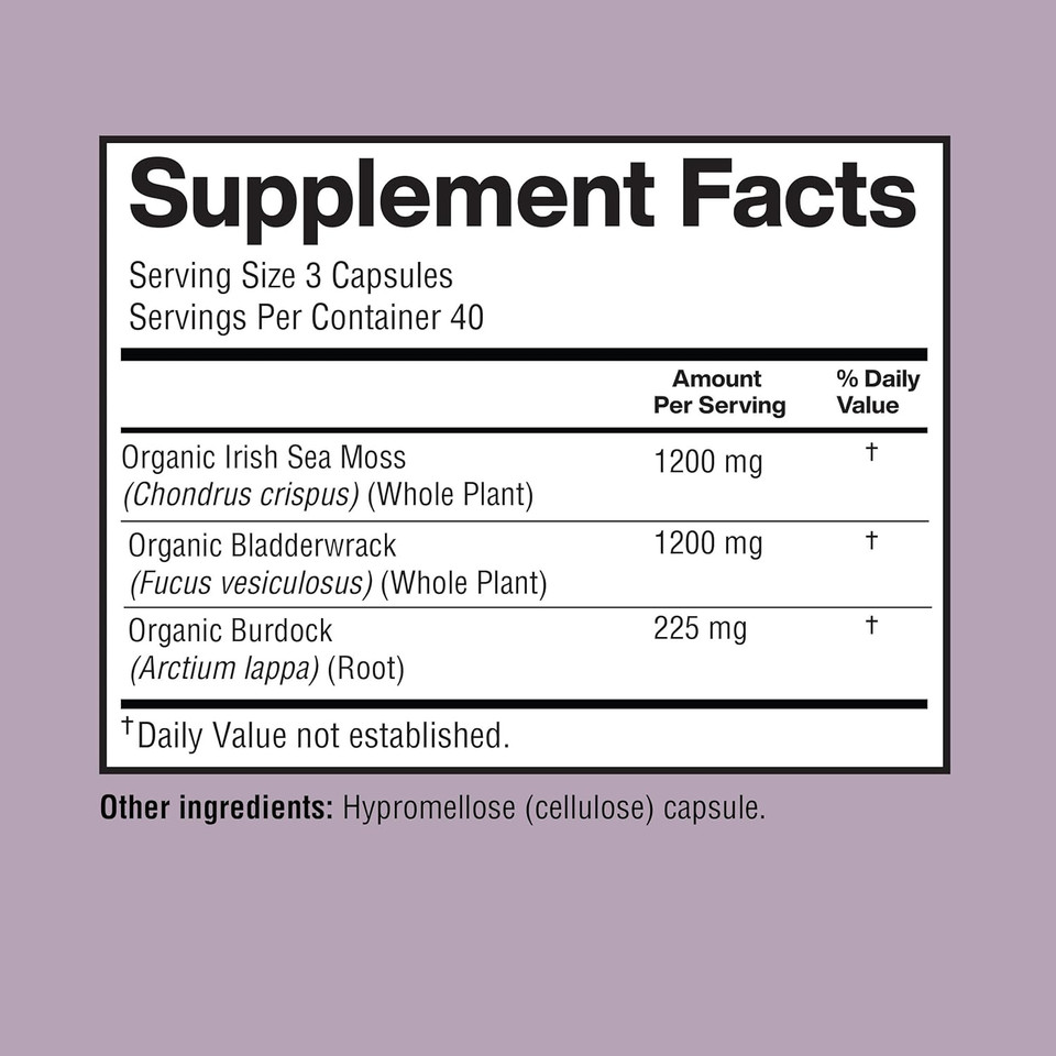 Irish Seamoss Capsules 2625Mg Per Serving - Made With Organic Seamoss, Bladderwrack & Burdock Root For Digestive & Immune Support