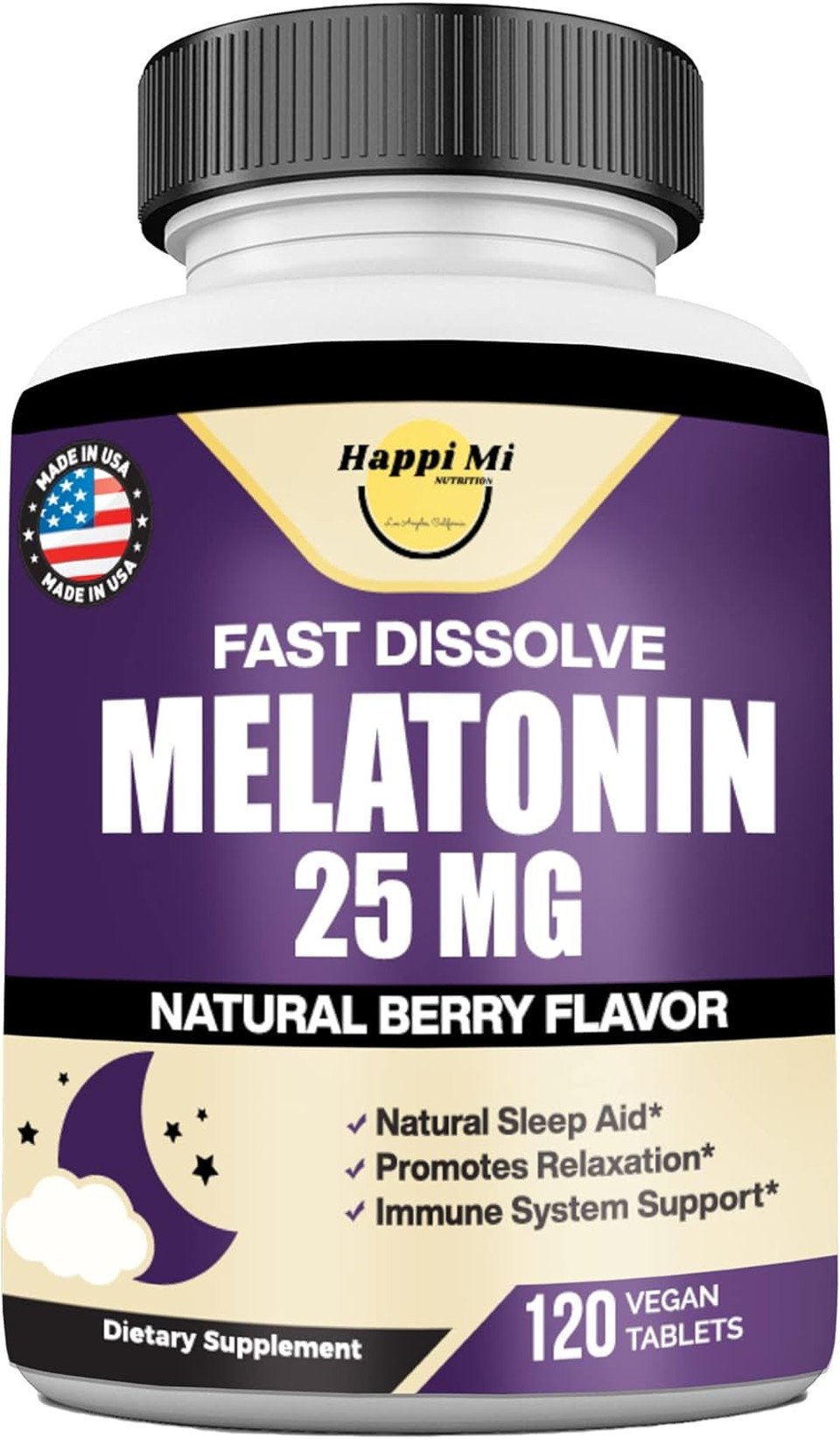 Melatonin 25Mg, Extra Strength With L-Theanine & Vitamin B-6, Fast Dissolve Tablets, Sleep Support, Relaxation, Restful Sleep, Drug Free, Natural Berry Flavor, 120 Chewable Tablets