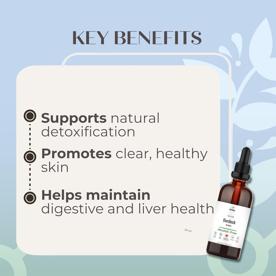 Burdock Root Tincture  Alcohol-Free Herbal Extract For Detox, Digestion & Antioxidant Support  Vegan, No Added Suga Supplement  3.4 Fl Oz (100 Ml)