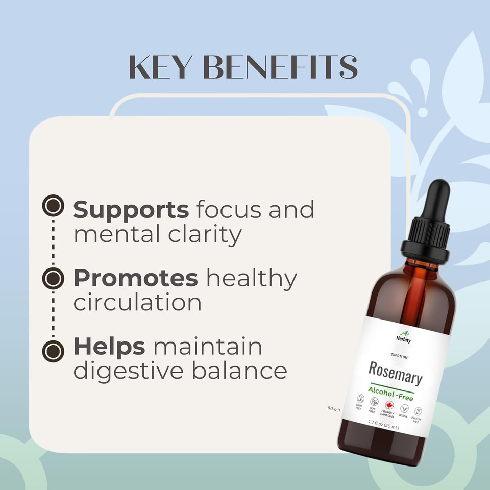 Rosemary Tincture  Alcohol-Free Herbal Extract For Focus, Circulation & Digestive Support  Vegan, Non-Gmo, Glycerin-Based Supplement  1.7 Fl Oz (50 Ml)