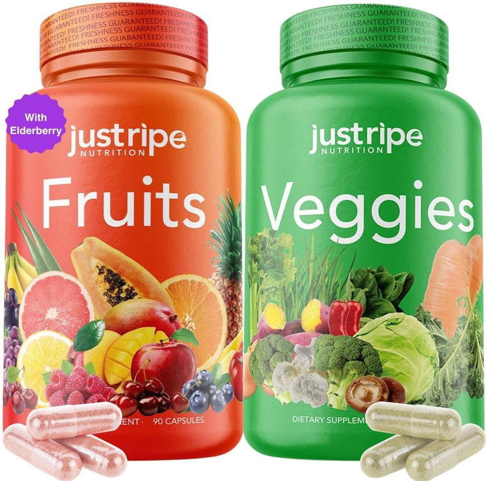 Fruits And Veggies Supplement - 90 Fruit And 90 Vegetable Capsules - 100% Whole Natural Superfood - Filled With Vitamins And Minerals - Supports Energy Levels (1 Pack)