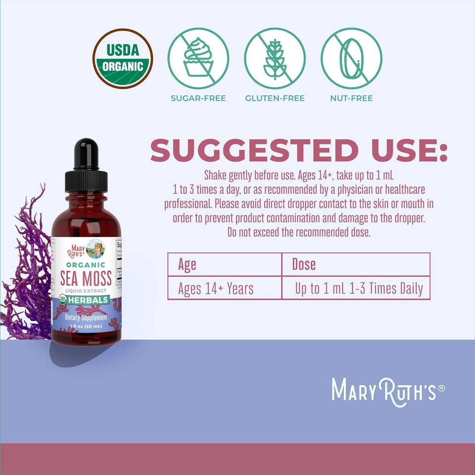 Maryruth Organics Usda Irish Sea Moss Liquid Drops | Organic Irish Moss | Chondrus Crispus | Formulated For Adults & Kids Ages 14+ | Unflavored | Sugar Free | Vegan | Non-Gmo | 1 Fl Oz Maryruth Organics Usda Irish Sea Moss Liquid Drops | Organic Irish Moss | Chondrus Crispus | Formulated For Adults & Kids Ages 14+ | Unflavored | Sugar Free | Vegan | Non-Gmo | 1 Fl Oz
