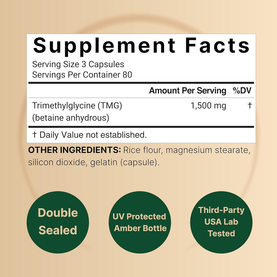 Naturebell Tmg Supplements 1,500Mg, 240 Capsules | Max Strength Betaine Anhydrous Trimethylglycine  Supports Healthy Homocysteine Balance, Heart & Liver Health  Non-Gmo, Gluten Free