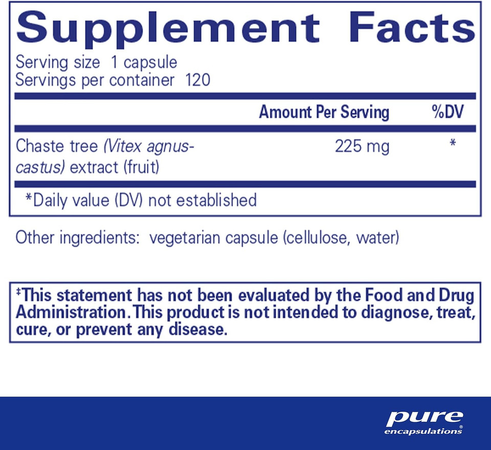 Pure Encapsulations Chaste Tree (Vitex) - Supports Menstrual Cycle Regularity - For Breast Comfort* - Women'S Supplement - Hormonal Balance Support - Non-Gmo & Vegan - 120 Capsules