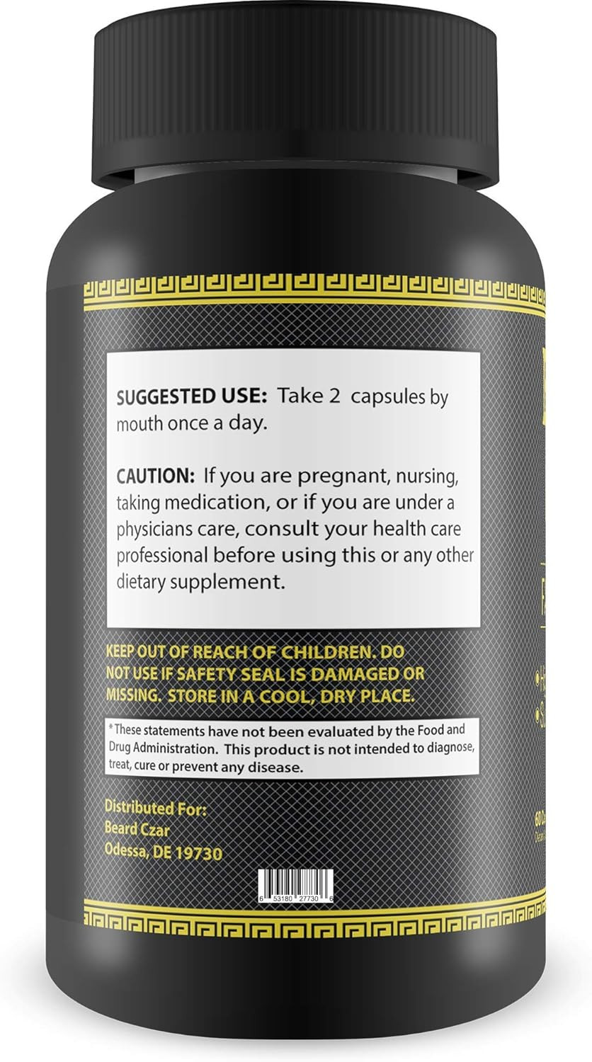 The Beard Czar-Facial Hair Complex- Highly Effective Mens Formula- Supports Natural Hair Growth-Improve Beard Quality And Nourishment-60 Capsules